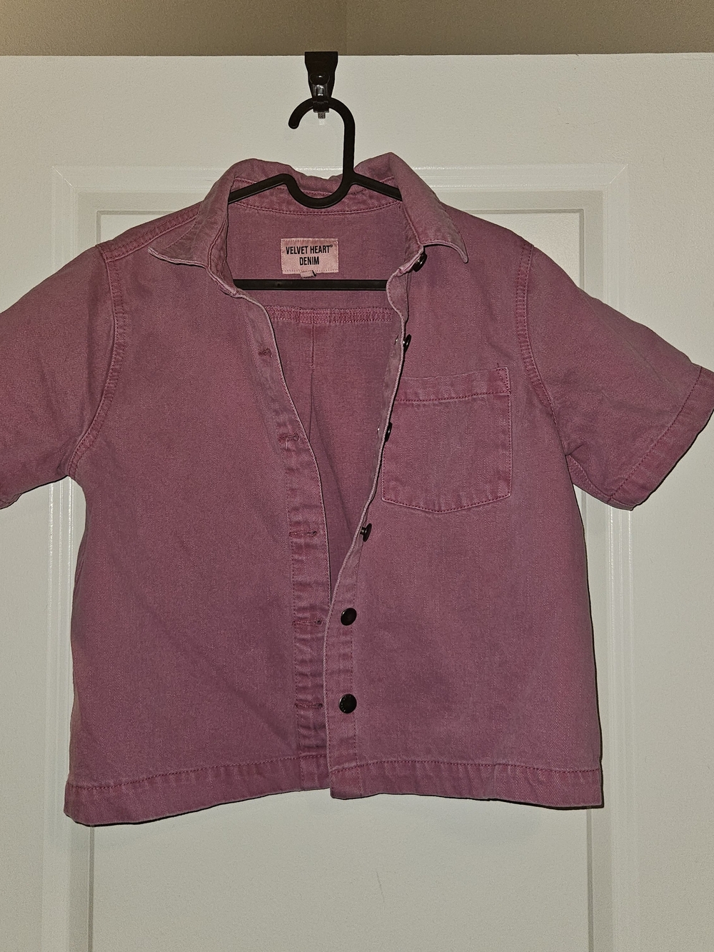 Velvet Heart Pink Denim Short Sleeve Button-Up